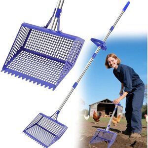 Chiken Coop Scoop 2-In-1 Chicken Poop Scooper & Rake Sand Sifting Litter Shovel